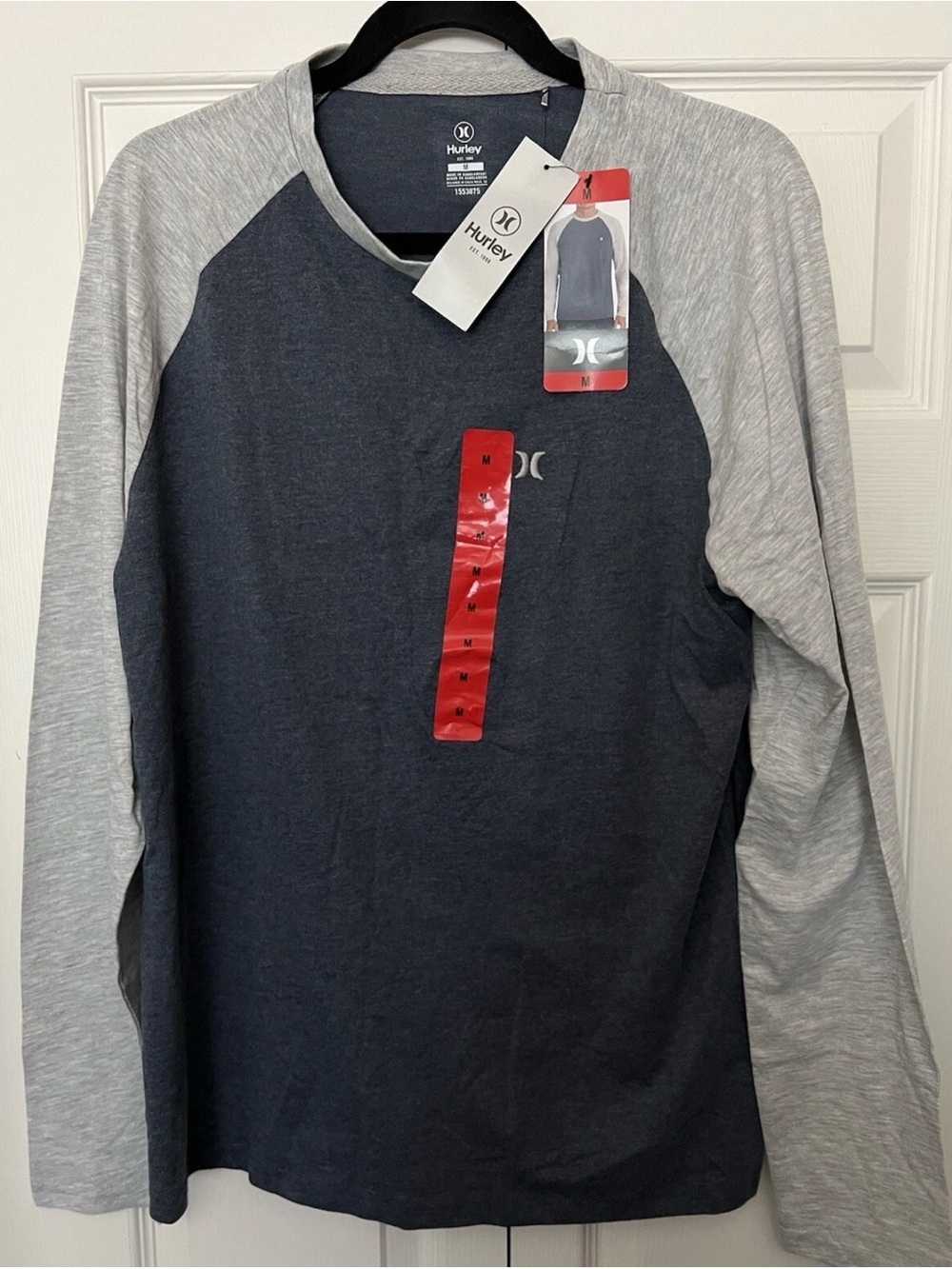 Hurley Men's Long Sleeve Tee, Gray/Blue, Size Medium
